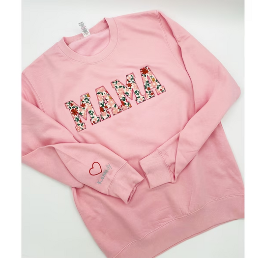 Custom Embroidered Mama sweatshirt Floral Applique Sweatshirt