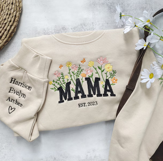 Custom Mama Embroidered Floral Sweatshirt